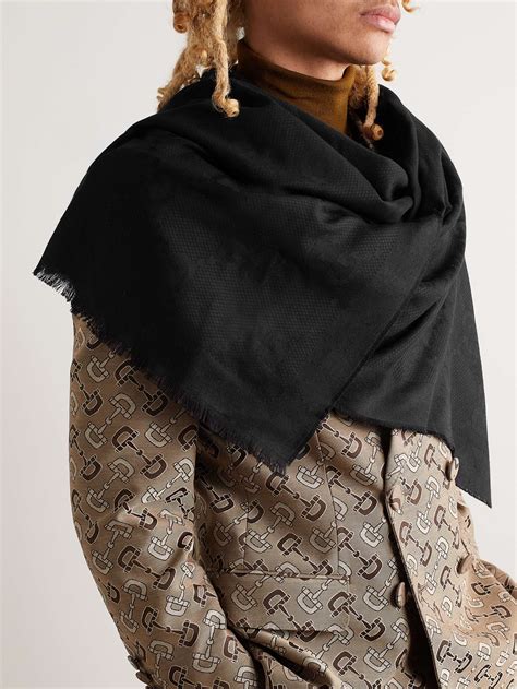 gucci fringed wool and silk-blend jacquard scarf